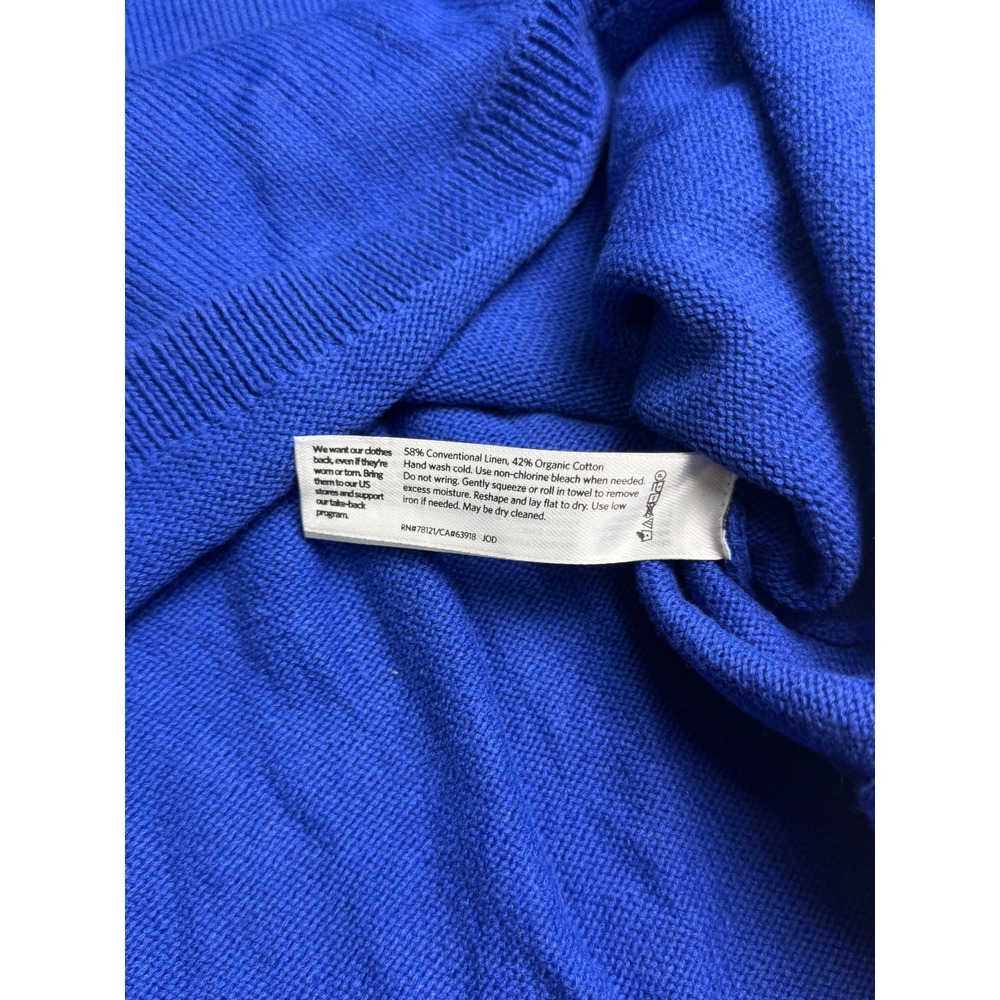Eileen Fisher Royal Blue Linen Cotton Blend Sweater L/XL Crew Neck 3/4 Sleeve - Picture 5 of 5